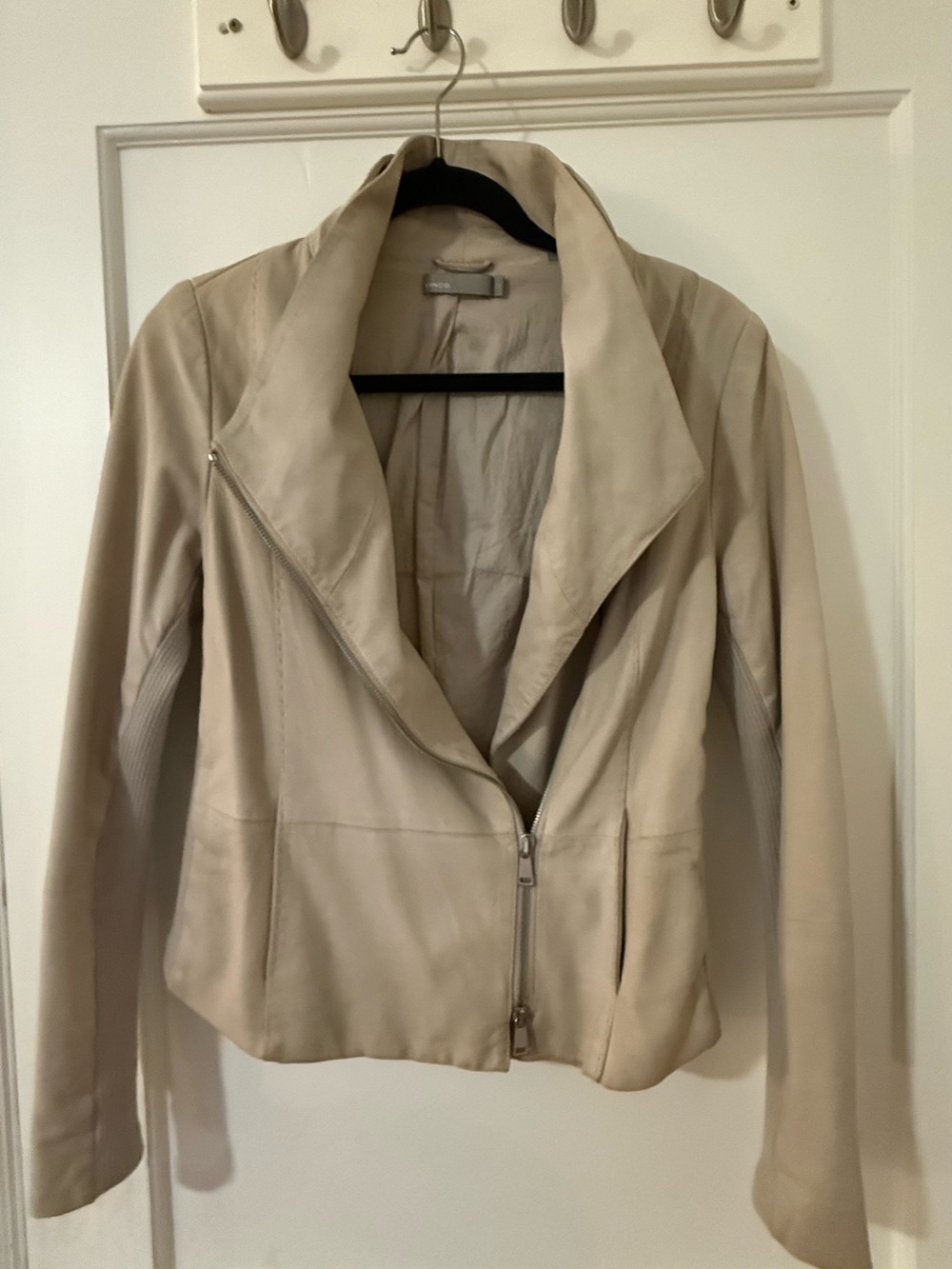 Vince Women's Beige Leather Asymmetric Zip Jacket